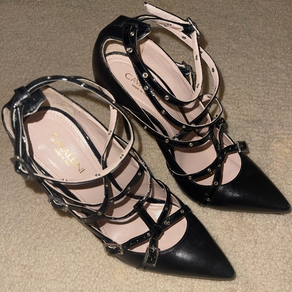 CAVALLINI Made In Italy Black leather strappy stilettos
